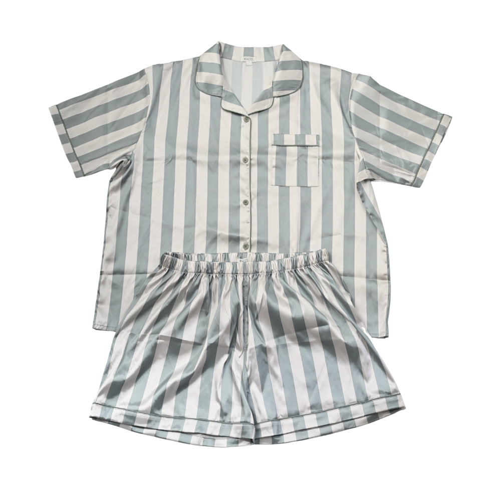 K&Co Satin Pyjama Set Size Large  - SAGE STRIPE